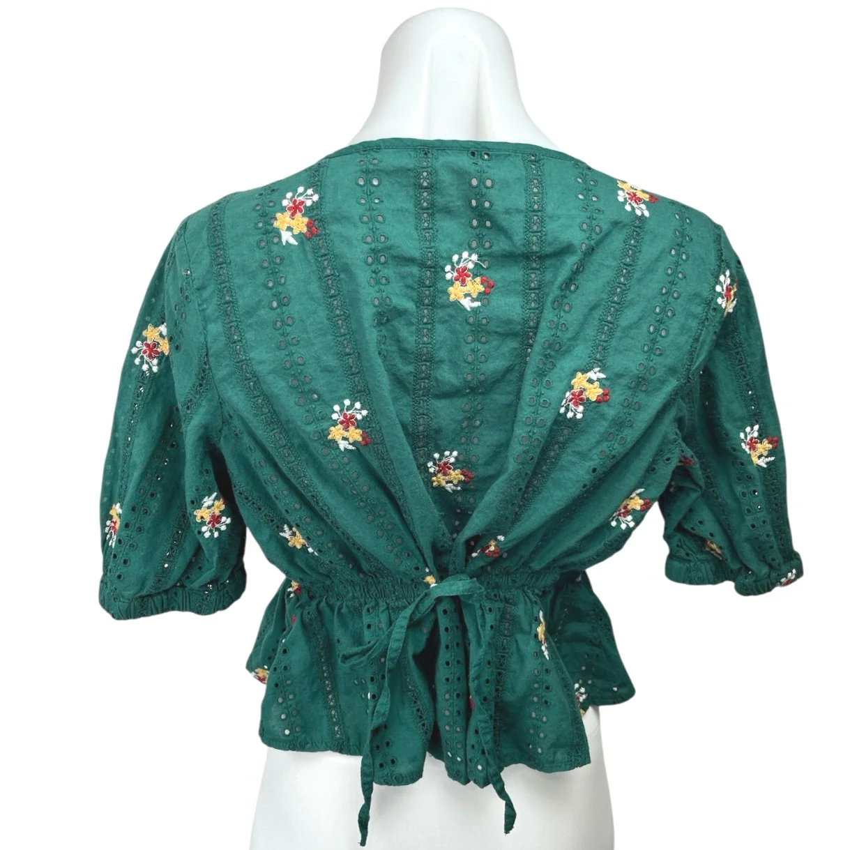 Only Green Yellow Floral Embroidered Button Down Peplum Blouse Top Size 10 - Image 2