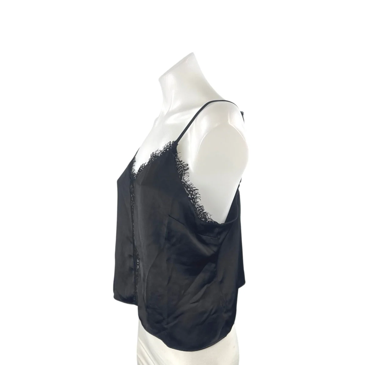 Open Edit Women Black Satin Lace V Neck Sleeveless Crop Lingerie Cami Tank Top L - Image 2