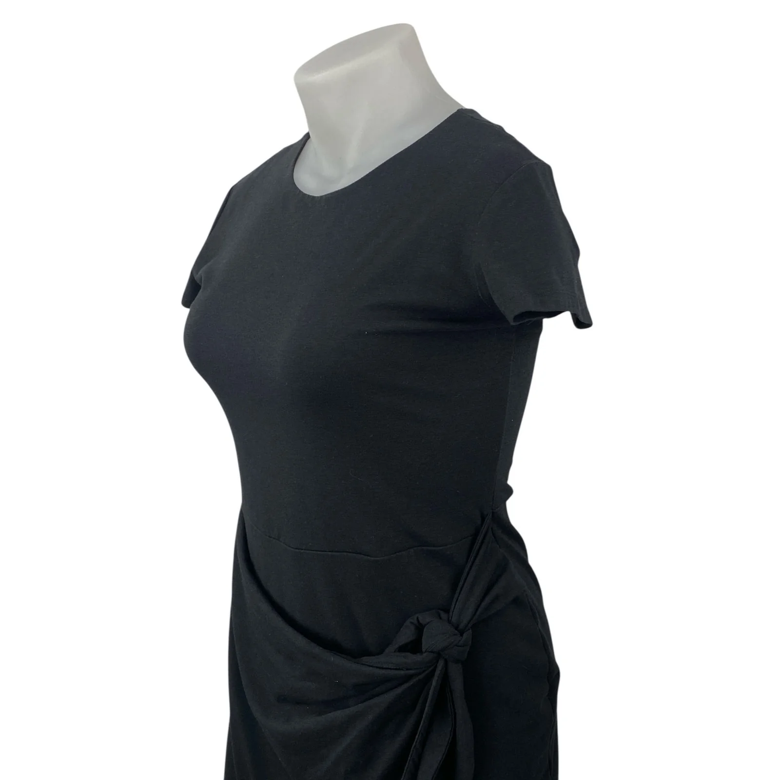 Open Edit Women's Black Ruched Short Sleeve Mini Wrap T-shirt Bodycon Dress Sz L - Image 2