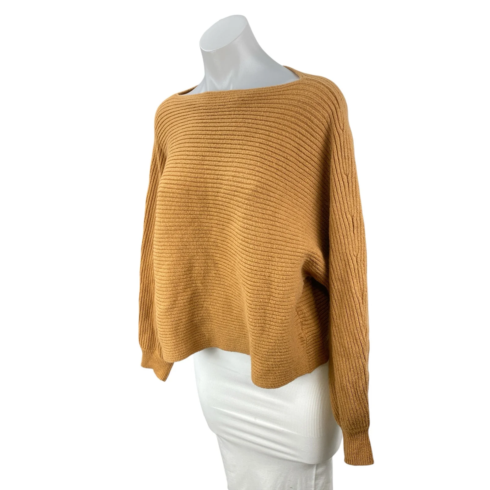 Open Edit Women's Brown Wool Boat Neck Long Sleeve Crop Sweatshirt Sweater Top L - Image 3