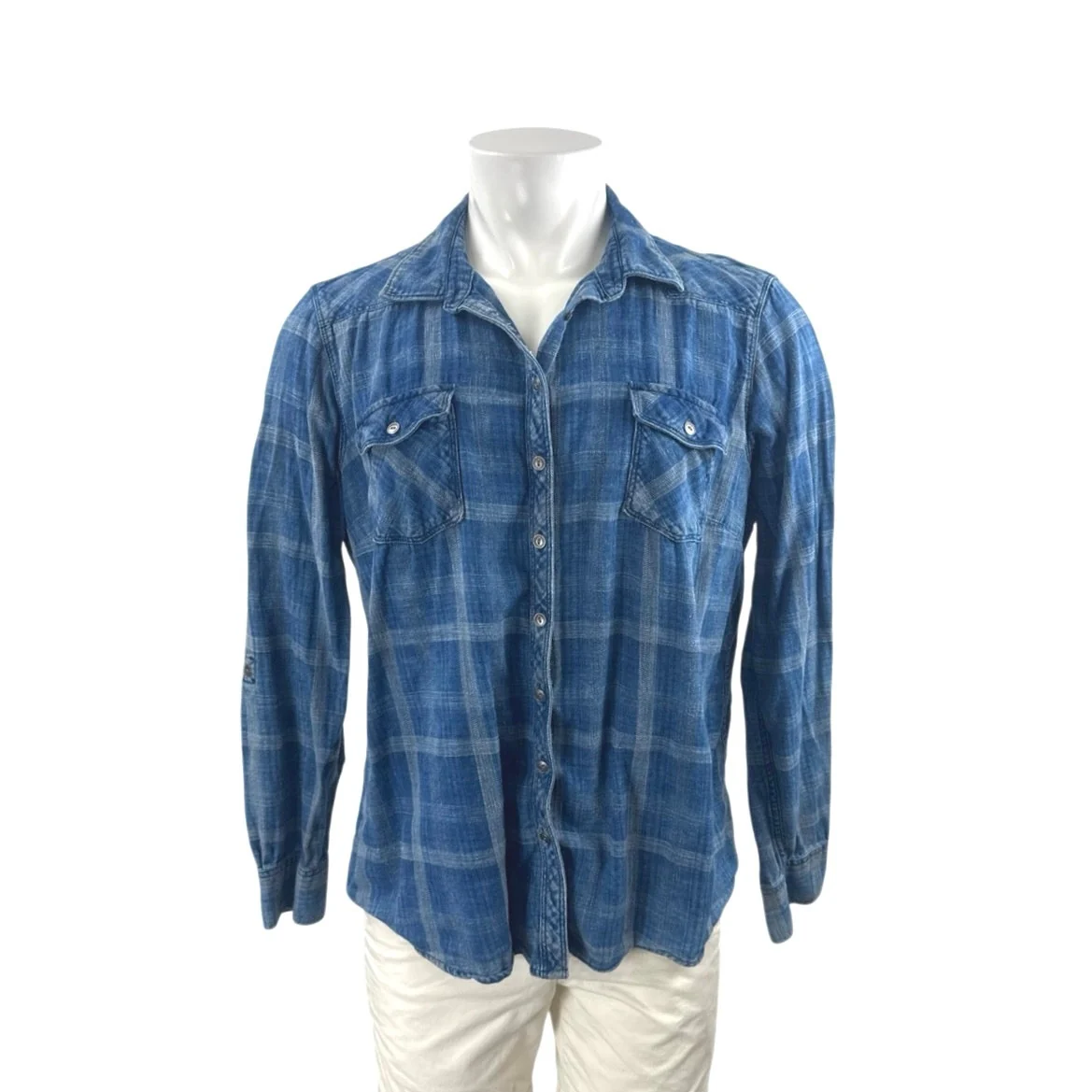 Orvis Men's Washed  Blue Plaid Check Collared Long Sleeve Button Up Shirt Top XL