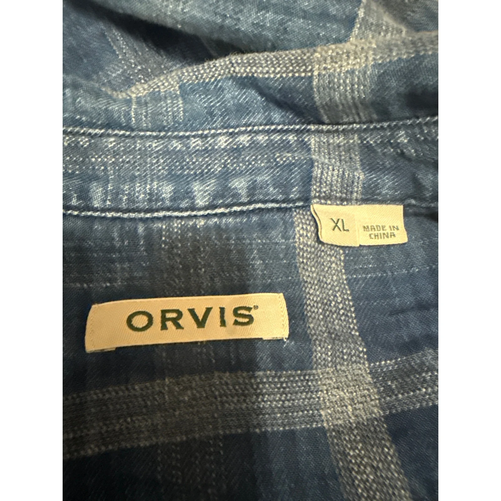 Orvis Men's Washed  Blue Plaid Check Collared Long Sleeve Button Up Shirt Top XL - Image 4