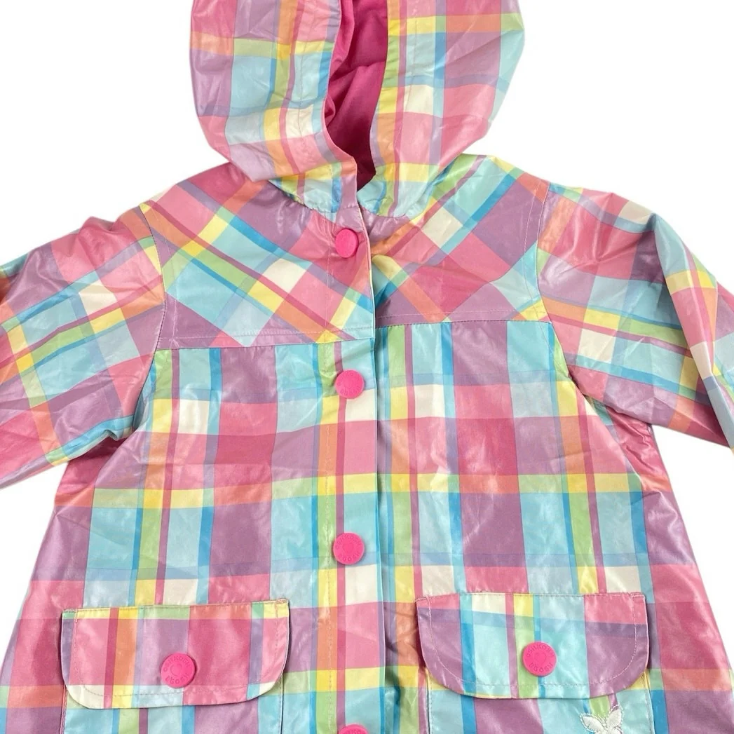 Osh Kosh Kids Girls Pink Plaid Long Sleeve Hoodie Hooded Rain Coat Jacket Size 4 - Image 3