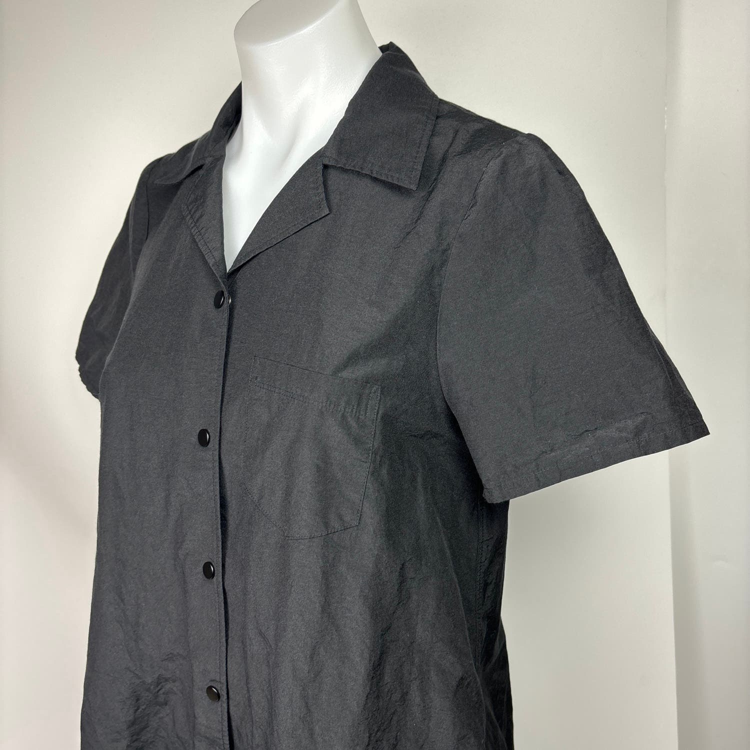 & Other Stories Black Button Down Short Sleeve Collar Pockets Shirt Dress Size 4 - Image 4