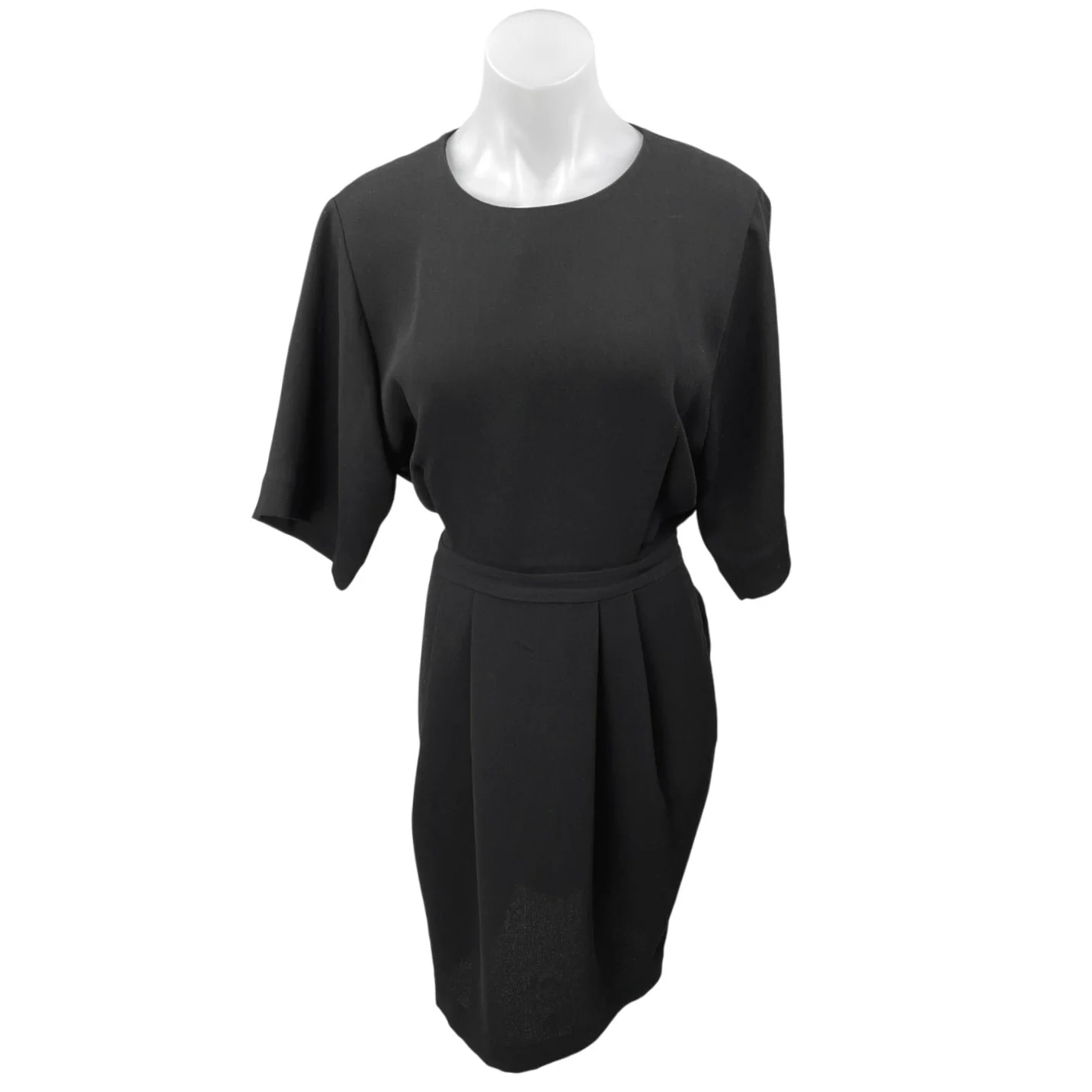 & Other Stories Black Pleated Short Sleeve Cutout Back Pencil Sheath Dress Sz 6
