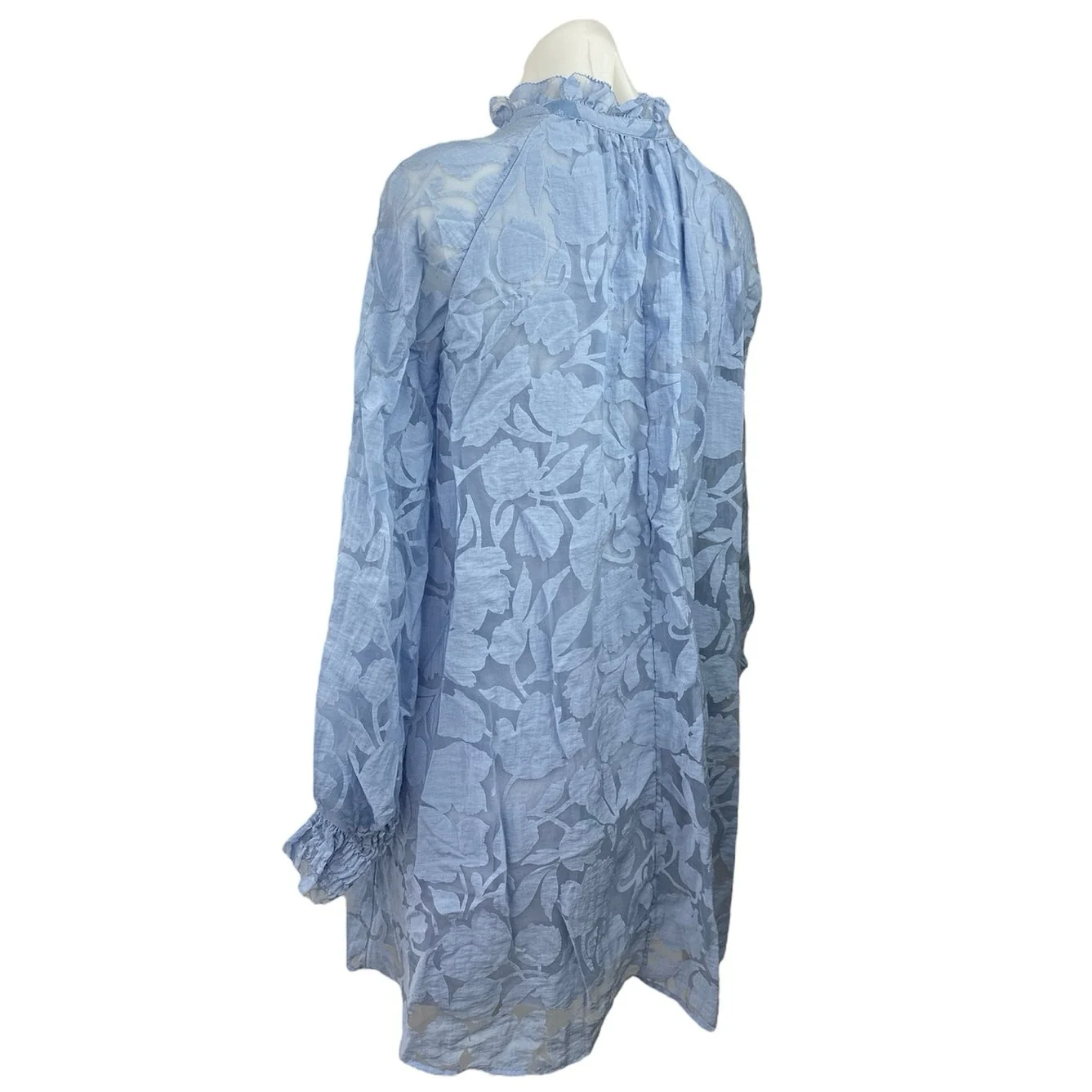 & Other Stories Blue Floral Keyhole Ruffle Long Sleeve Mini Shift Dress Size 2 - Image 2