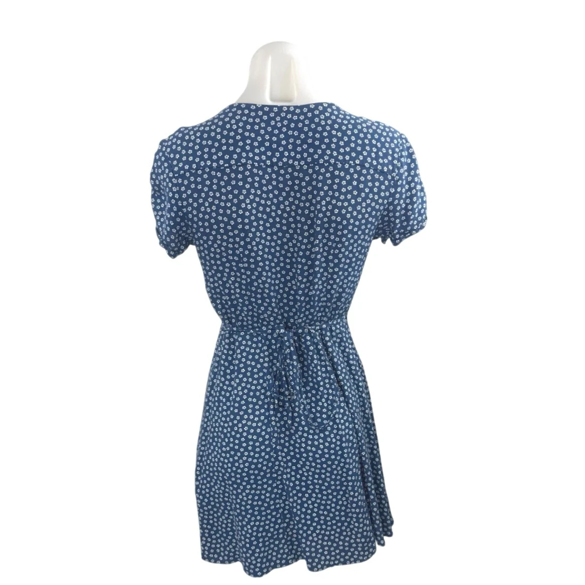 & Other Stories Blue Floral Short Sleeve V Neck Wrap A Line Mini Dress Size 4 - Image 3