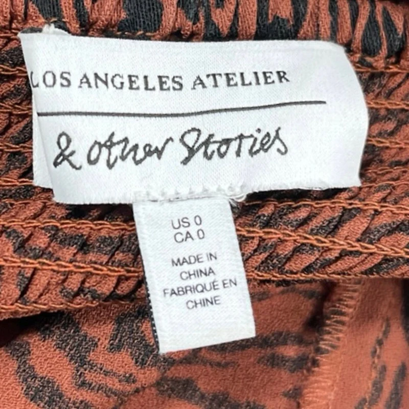 & Other Stories Brown Black Animal Zebra Print Square Long Sleeve Crop Top Sz 0 - Image 4