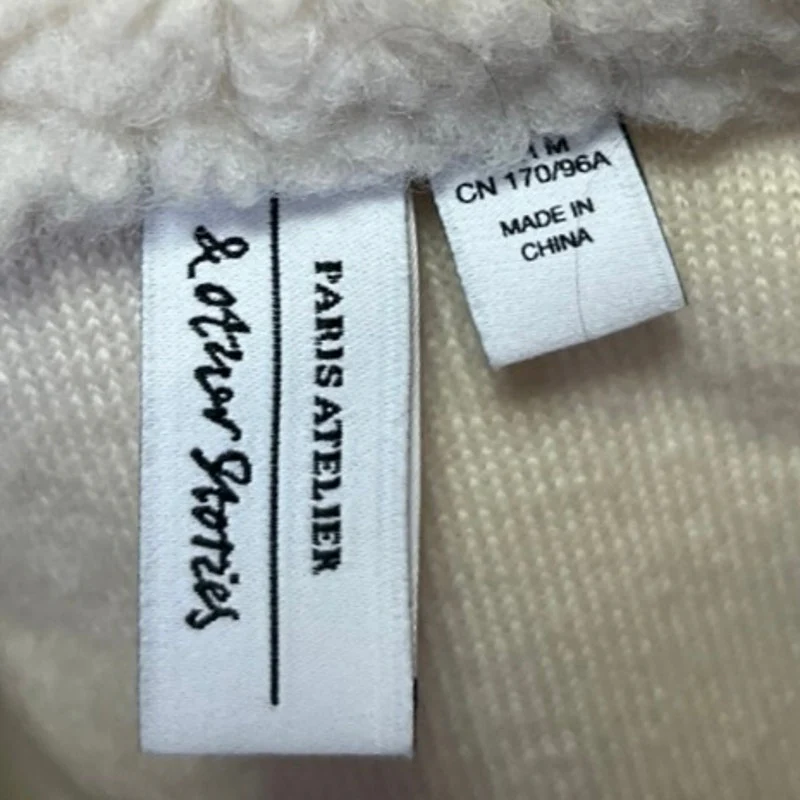 & Other Stories Cream White Wool Faux Shearling Collar Pullover Sweater Top Sz M - Image 4
