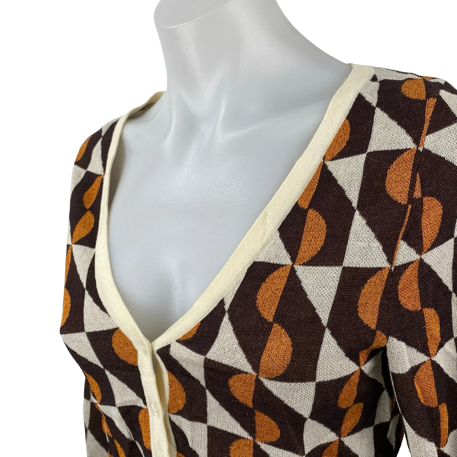 & Other Stories Geometric Jacquard Long Sleeve Crop Cardigan Sweater Top Size XS - Image 3