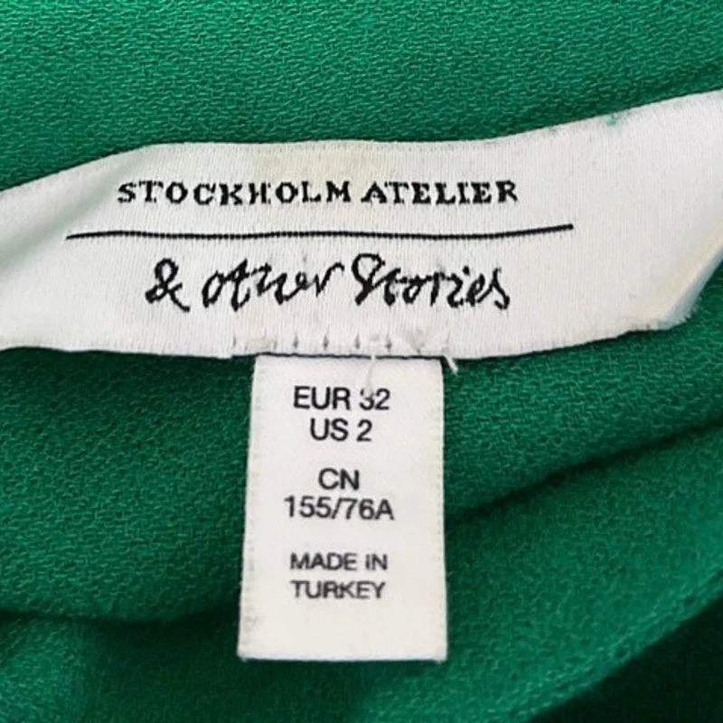 & Other Stories Green Bow Tie Button Down Collar Long Sleeve Shirt Blouse Top 2 - Image 4
