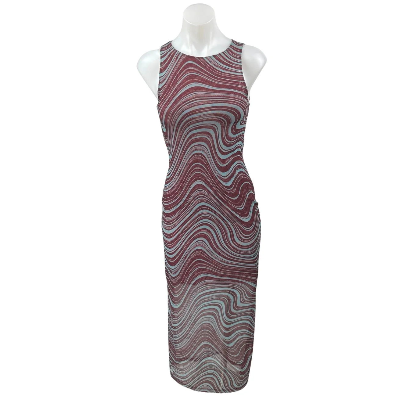& Other Stories Maroon Swirl Marble Sleeveless Cami Midi Bodycon Tank Dress XS
