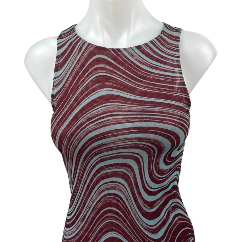 & Other Stories Maroon Swirl Marble Sleeveless Cami Midi Bodycon Tank Dress XS - Image 3