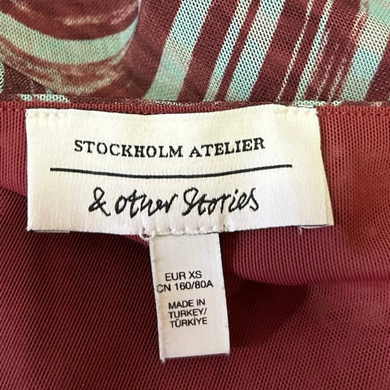 & Other Stories Maroon Swirl Marble Sleeveless Cami Midi Bodycon Tank Dress XS - Image 4