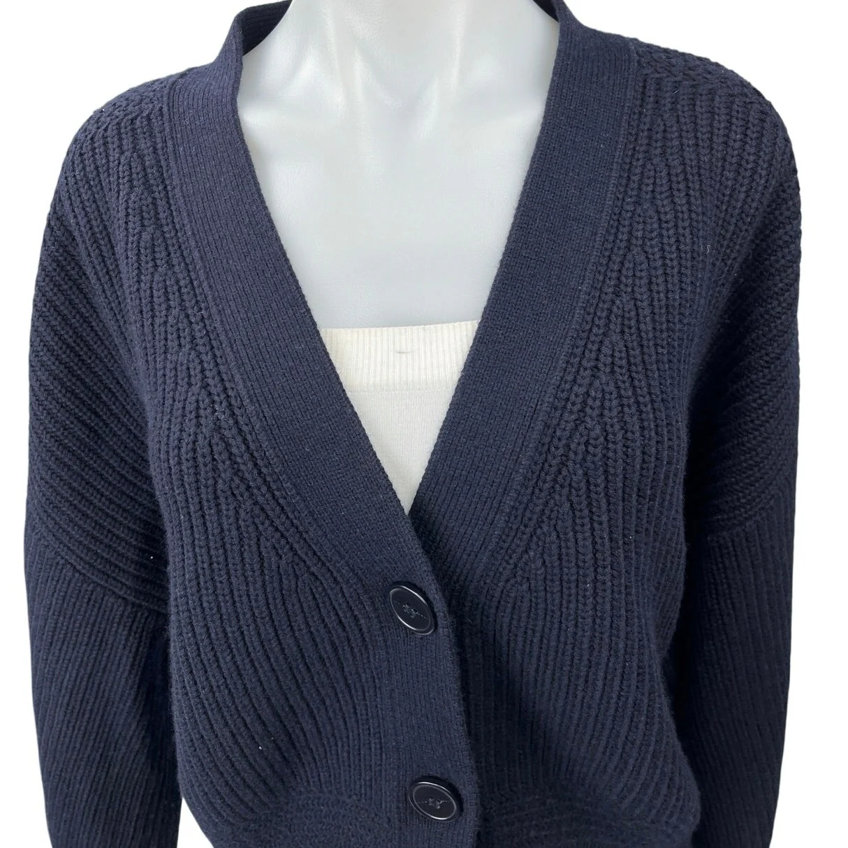& Other Stories Navy Blue Wool Waffle Knit V-neck Button Cardigan Sweater Top M - Image 3