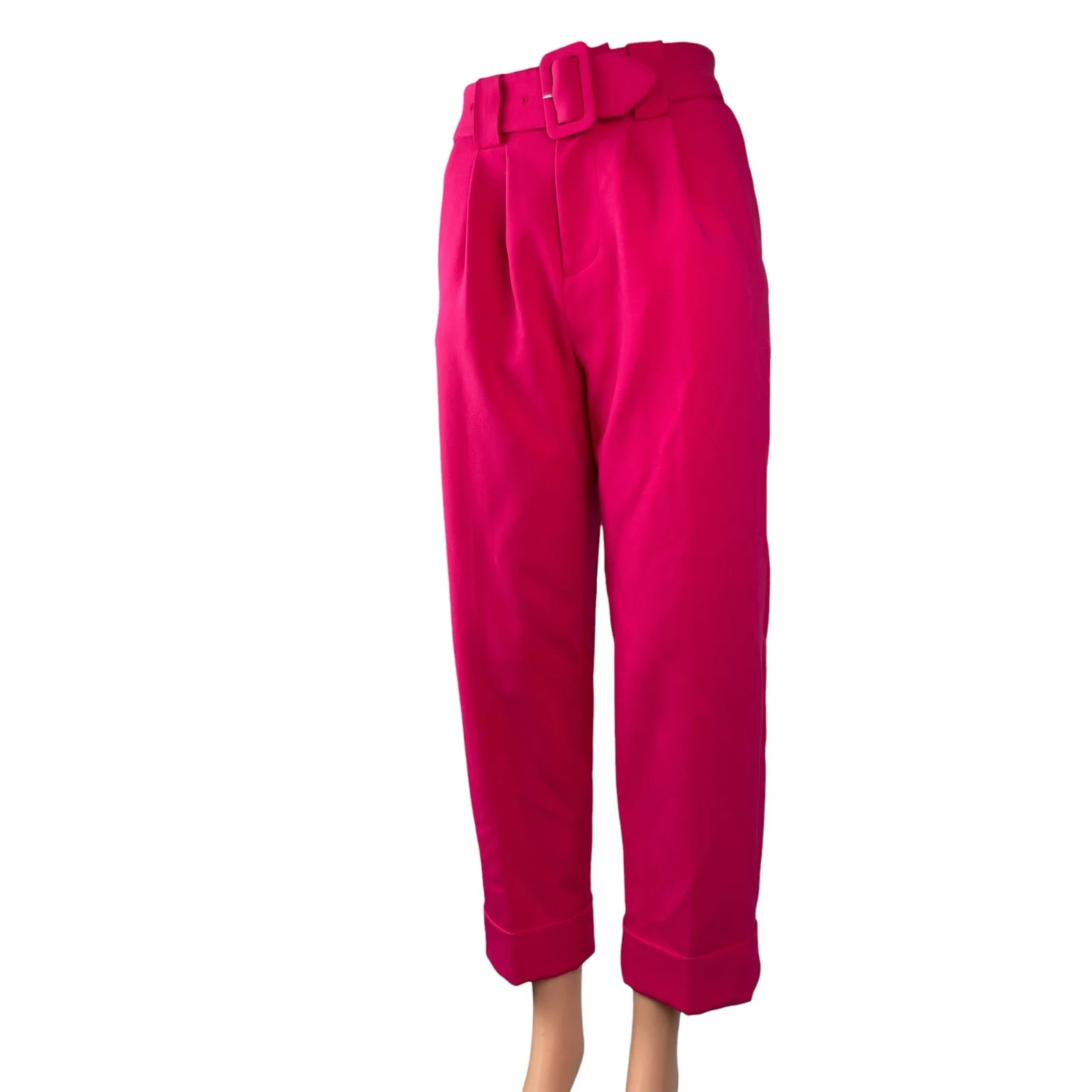 & Other Stories Pink Pleated Belted High Rise Straight Trousers Dress Pants Sz 0 - Image 3