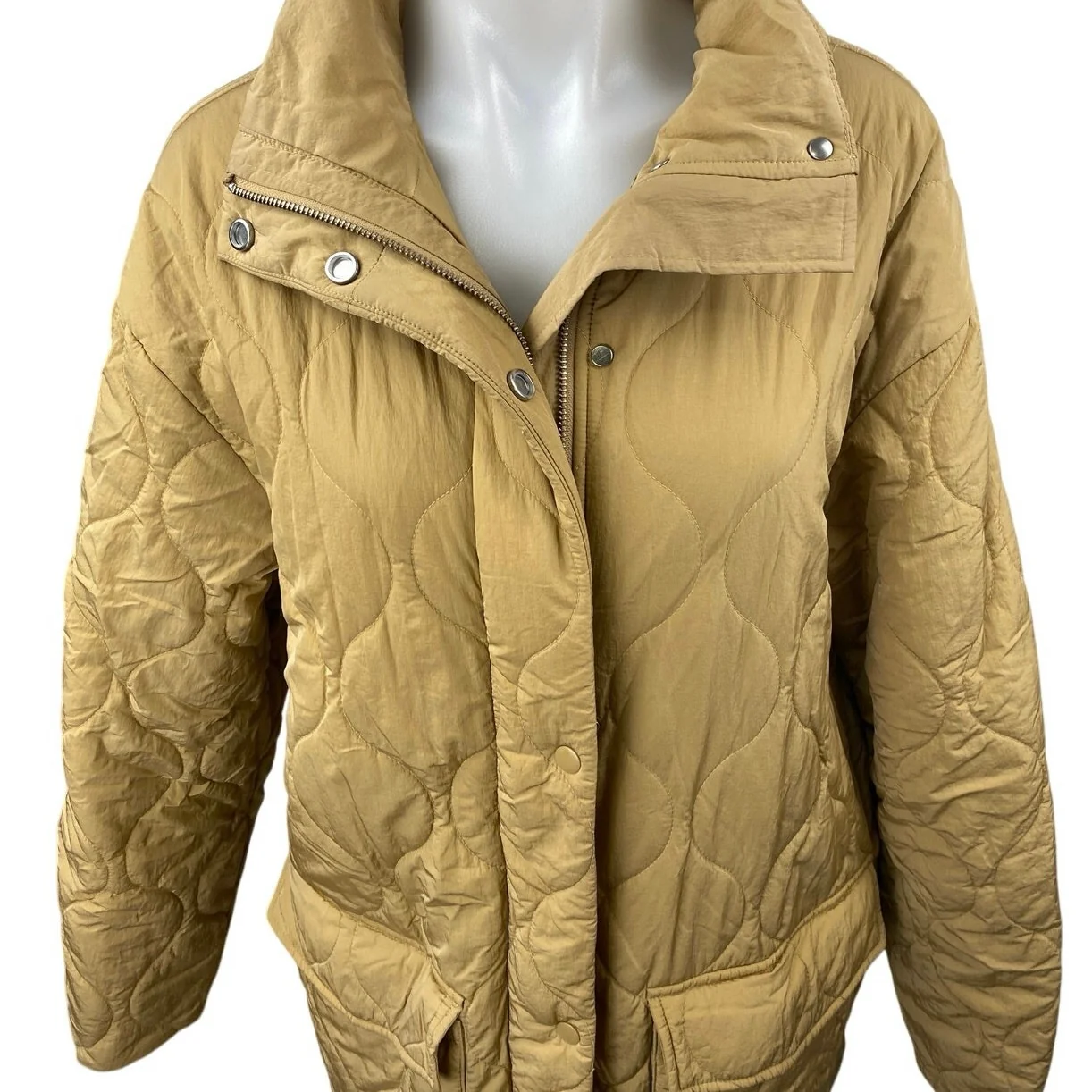 & Other Stories Women Tan Longline Oversized Puffer Quilted Coat Jacket Size XS - Image 3