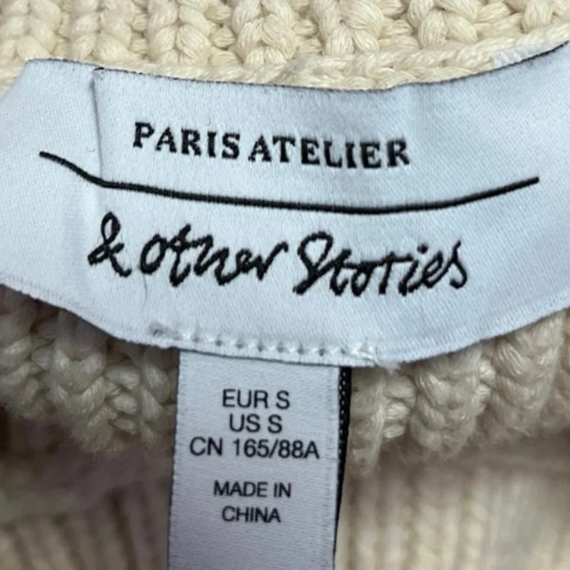 & Other Stories Women's Beige Rib Knit Long Puff Sleeve Pullover Sweater Top S - Image 3