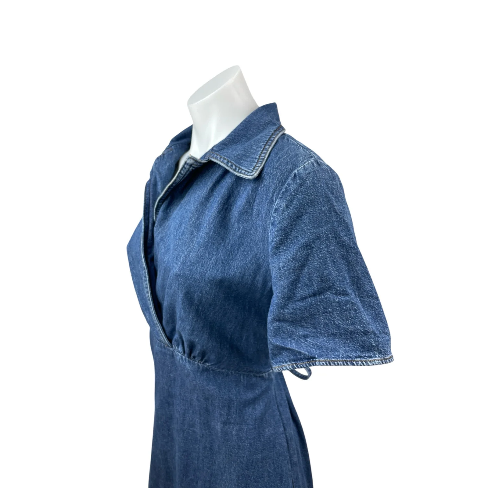 & Other Stories Womens Blue Denim Belted Short Sleeve Mini Flare A-Line Dress 10 - Image 2
