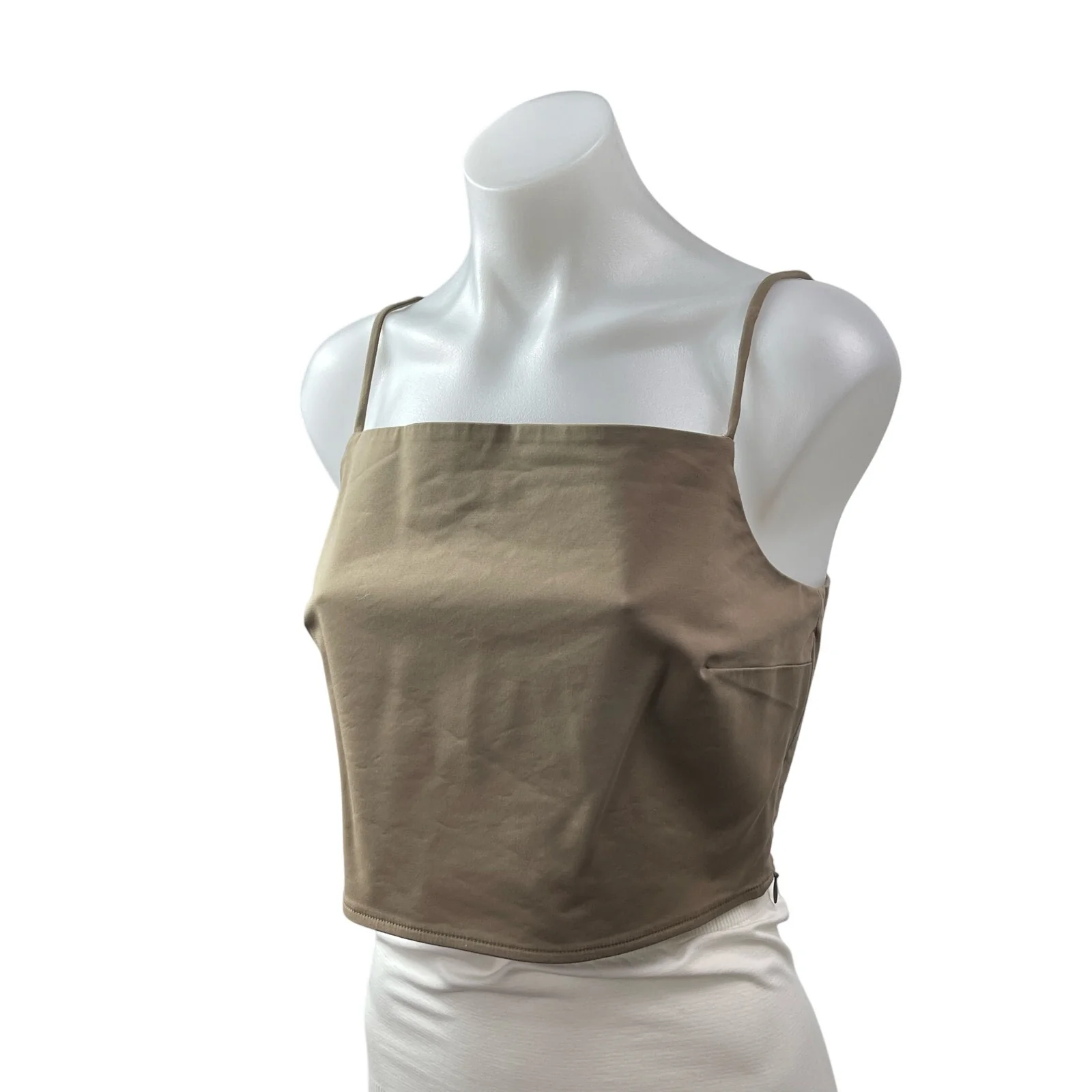 & Other Stories Women's Olive Green Sleeveless Square Neck Cami Tank Crop Top 8 - Image 2