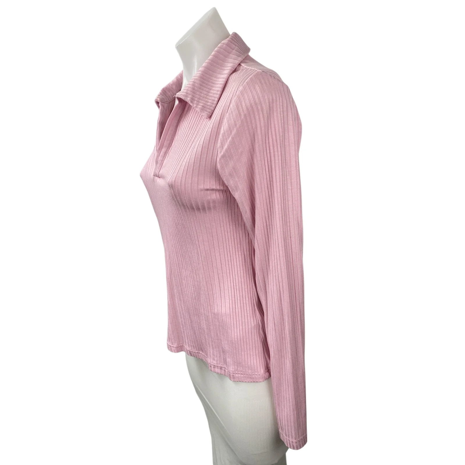 & Other Stories Women's Pink Long Sleeve Pleated V Neck Polo Shirt Blouse Size S - Image 3