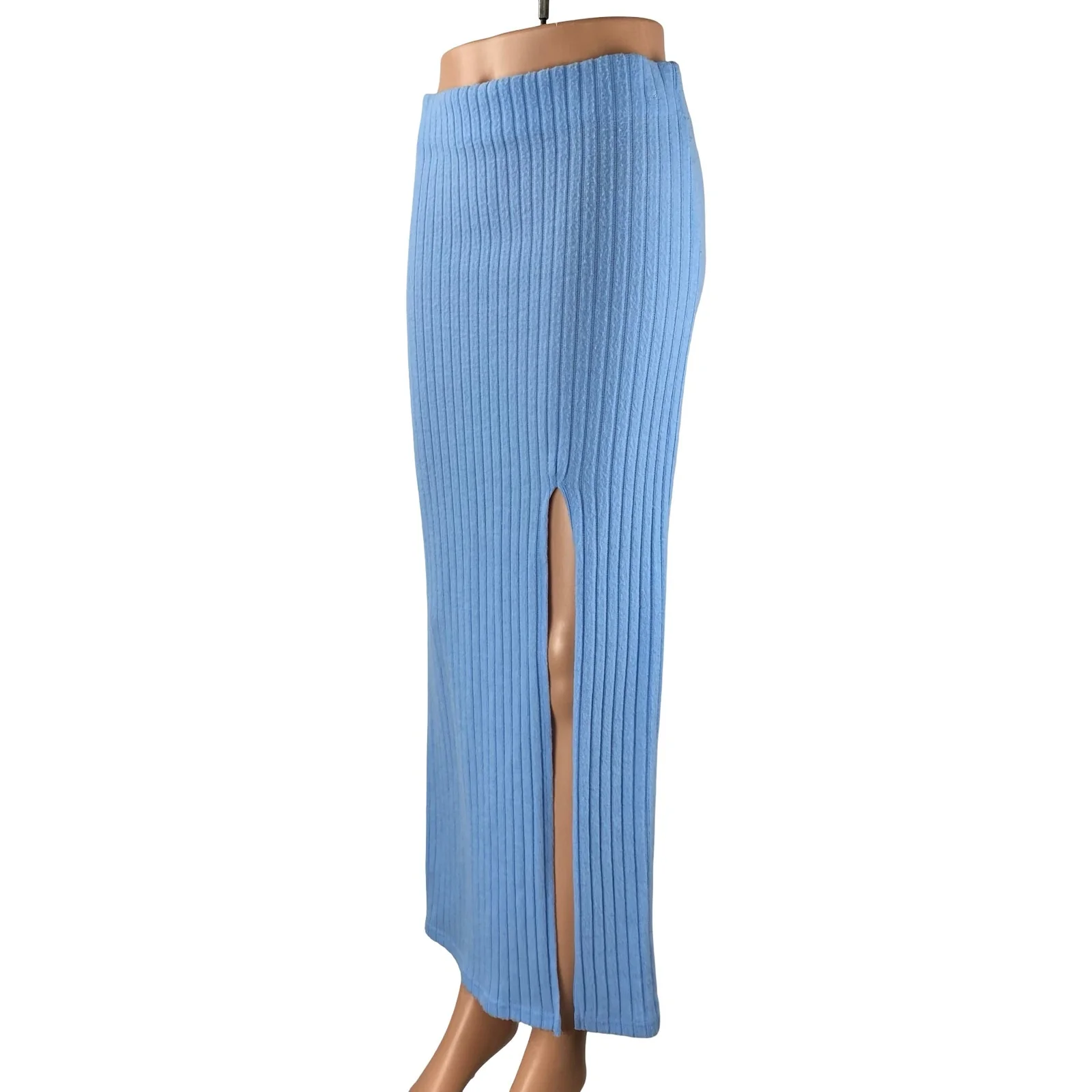 Out from Under Bounce Plush Suki Blue Ribbed Slit Maxi Straight Pencil Skirt S - Image 2