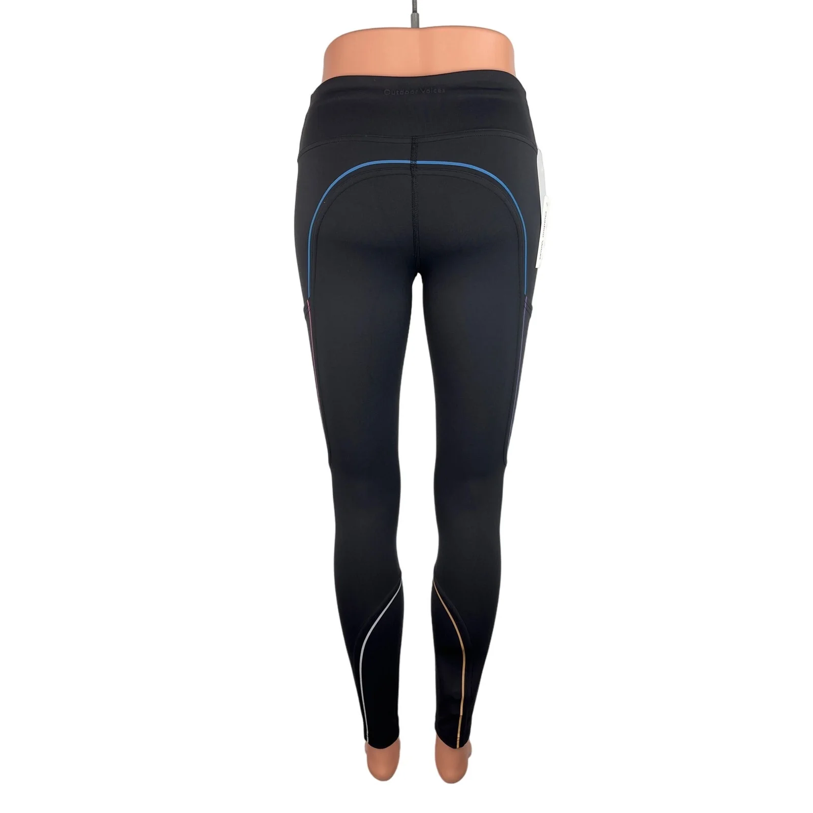 Outdoor Voices NWT Black Mid Rise Reflective Stripes Pocket Leggings Size XS - Image 3