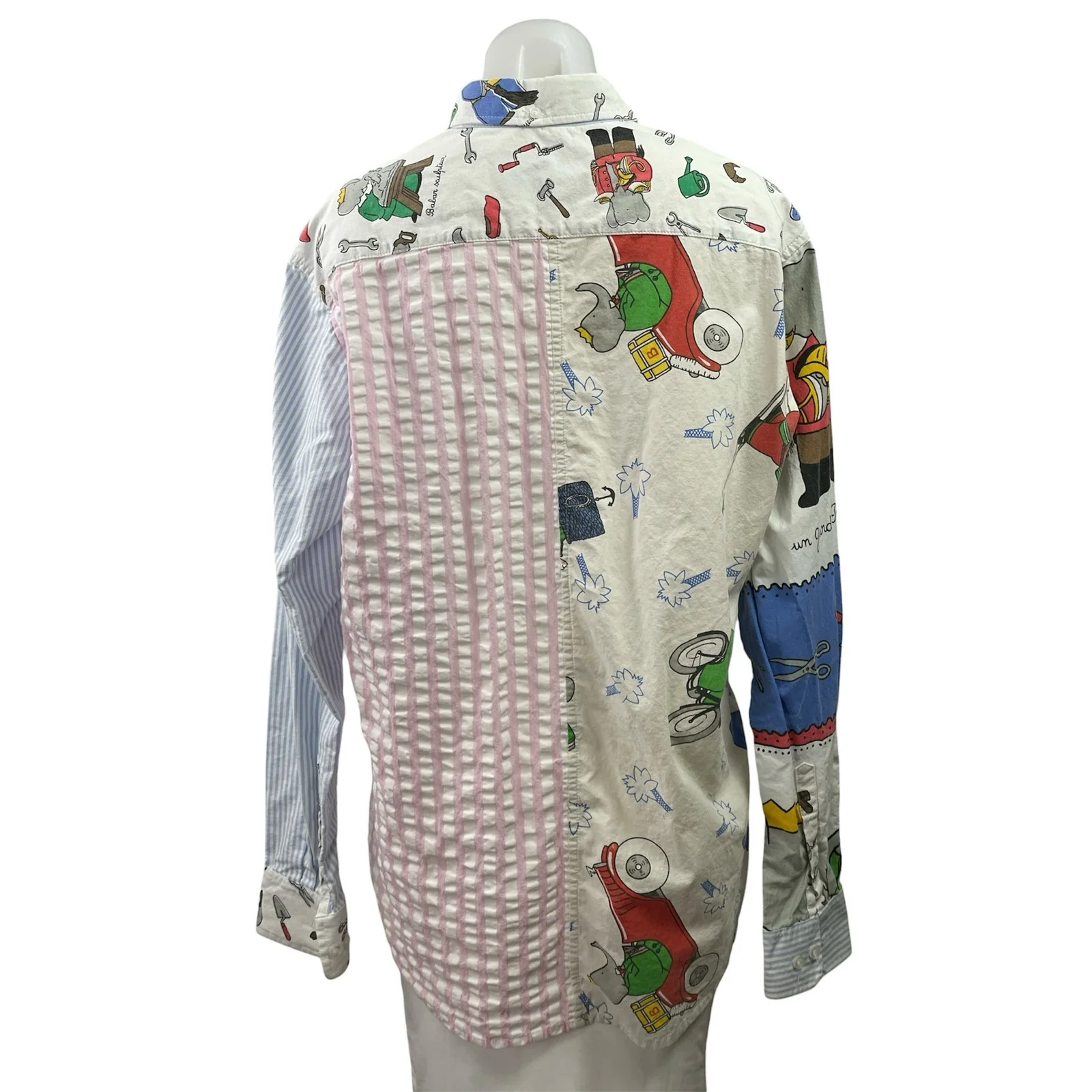 Outsiders Division Women Striped Graphic Patchwork Long Sleeve Button Up Shirt L - Image 3