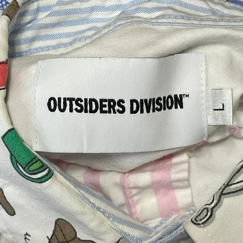Outsiders Division Women Striped Graphic Patchwork Long Sleeve Button Up Shirt L - Image 4