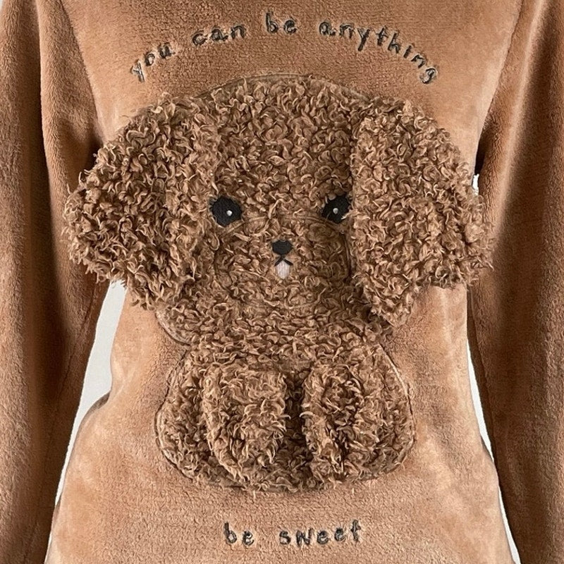 Oysho Plush Wellsoft Fleece Puppy Sweatshirt Jogger Pants Pajama Sleepwear Set S - Image 2