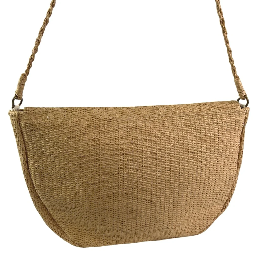 Oysho Women's Beige Tan Raffia Embroidered Floral Crossbody Shoulder Bag - Image 3