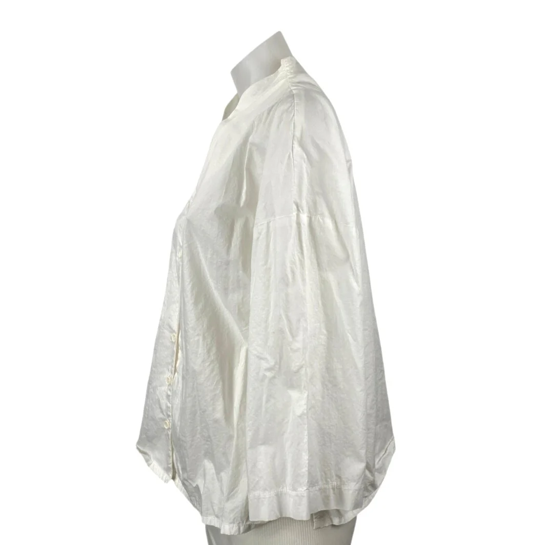Ozai N Ku Dynaco White Stand Collar Long Sleeve Button Down Shirt Blouse Top XS - Image 3