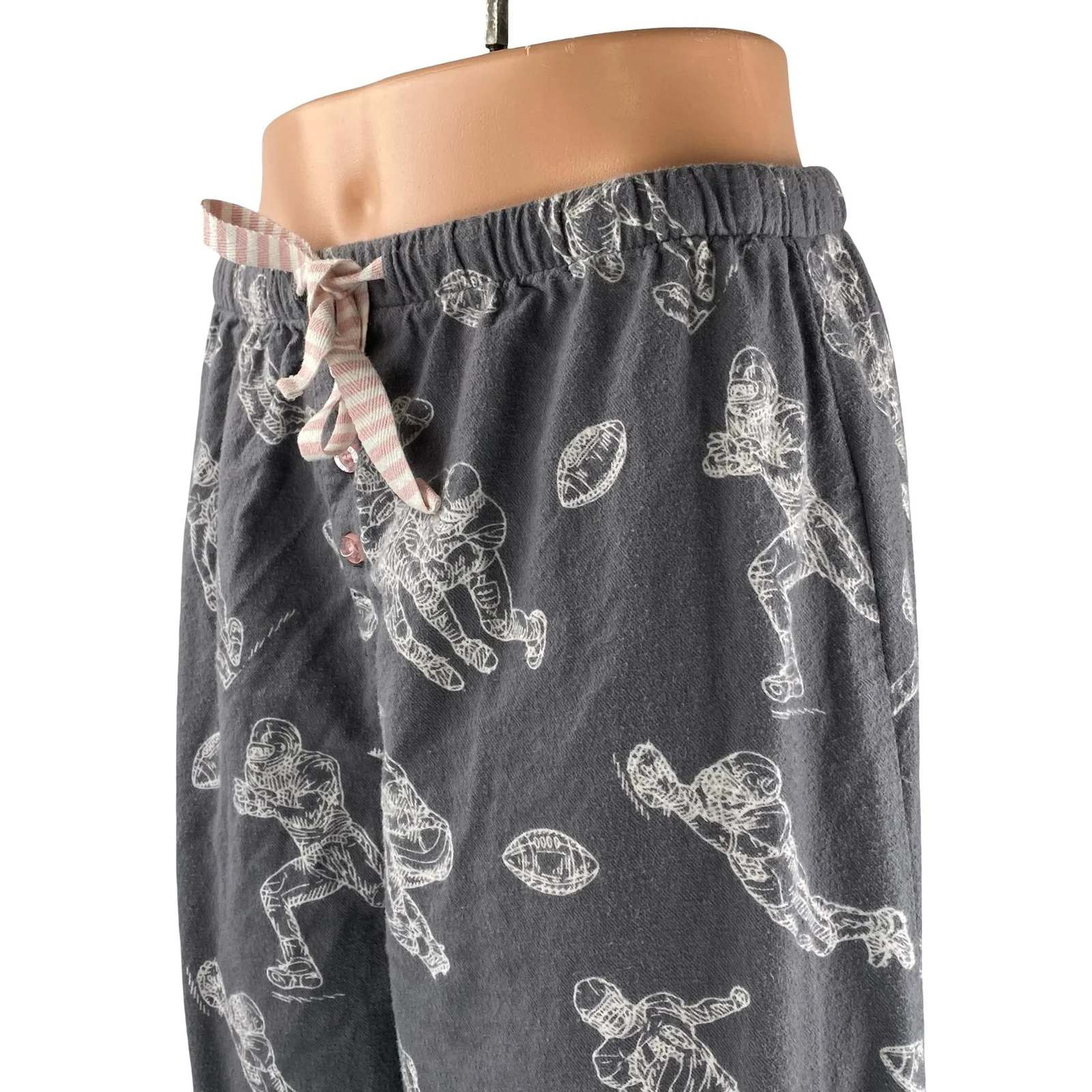 P.J. Salvage Game Day Gray Football Graphic Flannel Sleepwear Pajama Pants Sz S - Image 3
