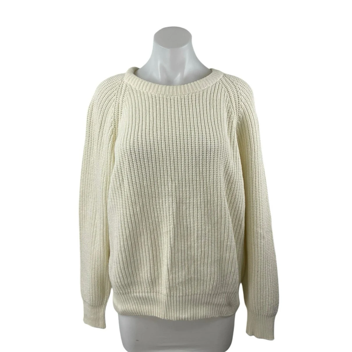 Pacific Club Women's Cream White Rib Knit Cotton Long Sleeve Sweater Top Size L