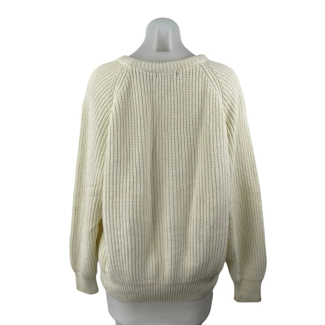 Pacific Club Women's Cream White Rib Knit Cotton Long Sleeve Sweater Top Size L - Image 2