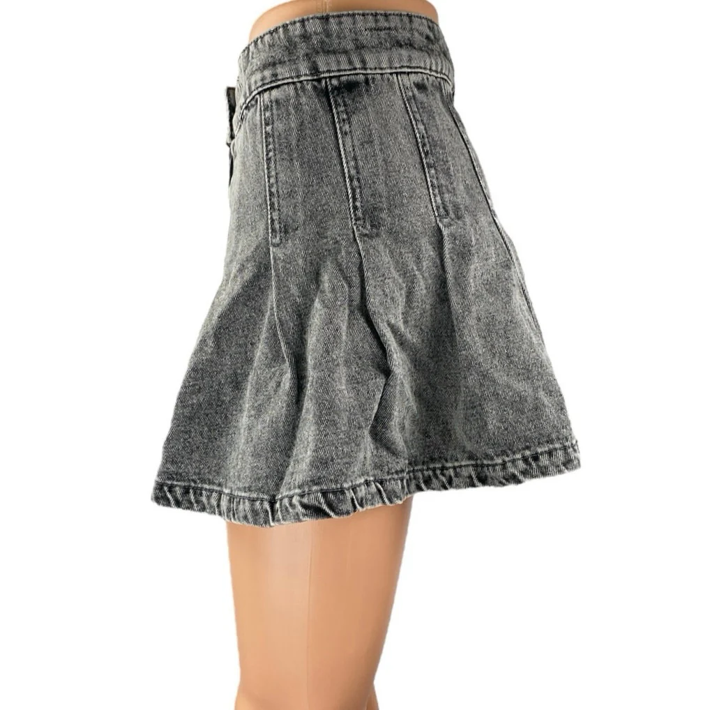 Pacific Republic Black Pleated High Waist Mini Denim A-Line Flared Skirt Size S - Image 2