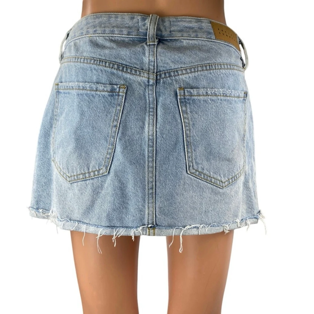 Pacsun Blue Light Wash Raw Hem Frayed Straight Mini Denim Jean Skirt Size 25 - Image 3