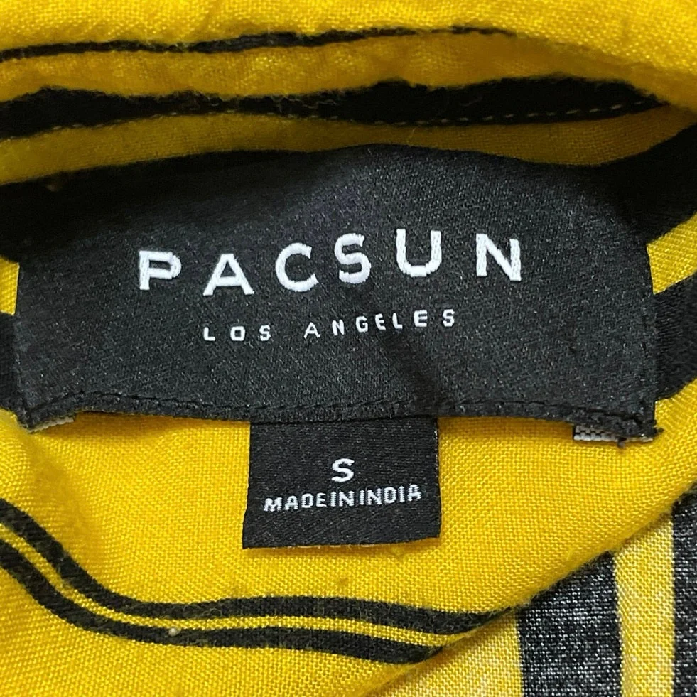 Pacsun Men's Yellow Striped Short Sleeve Collared Button Down Shirt Top Size S - Image 4