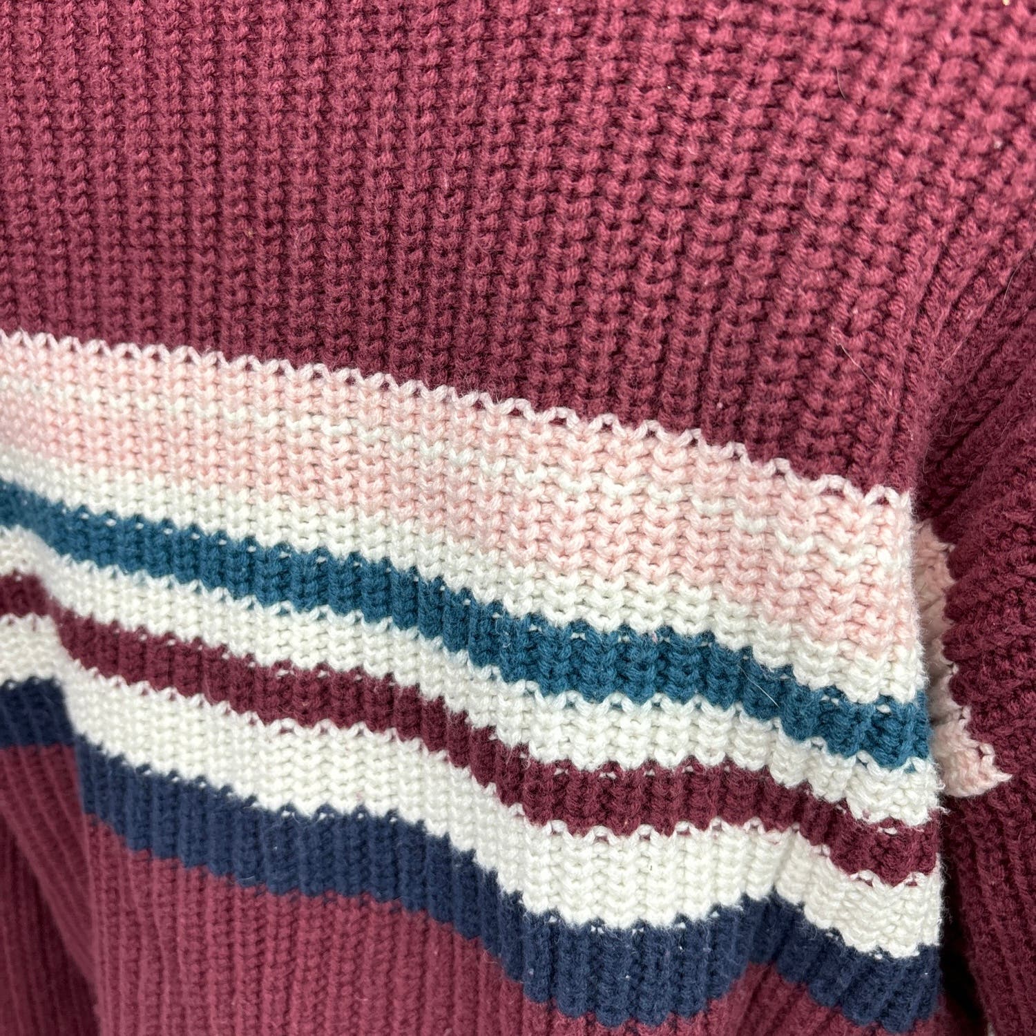 Pacsun Rugby Striped Red Cotton Long Sleeve Boat Neck Pullover Sweater Size XS - Image 5