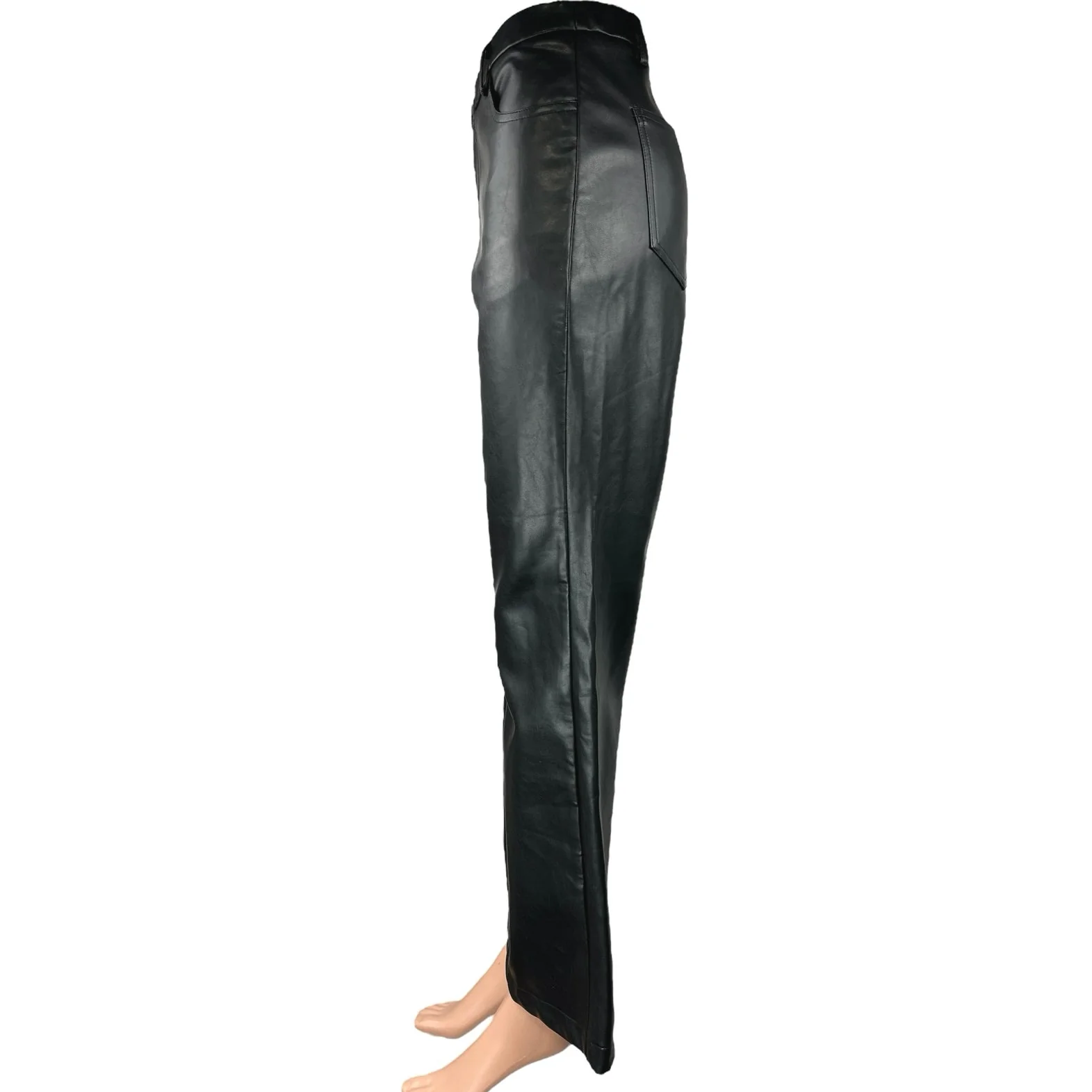 Pacsun Women's Black Faux Leather Flared Bootcut Mid Rise Trousers Pants Size M - Image 2