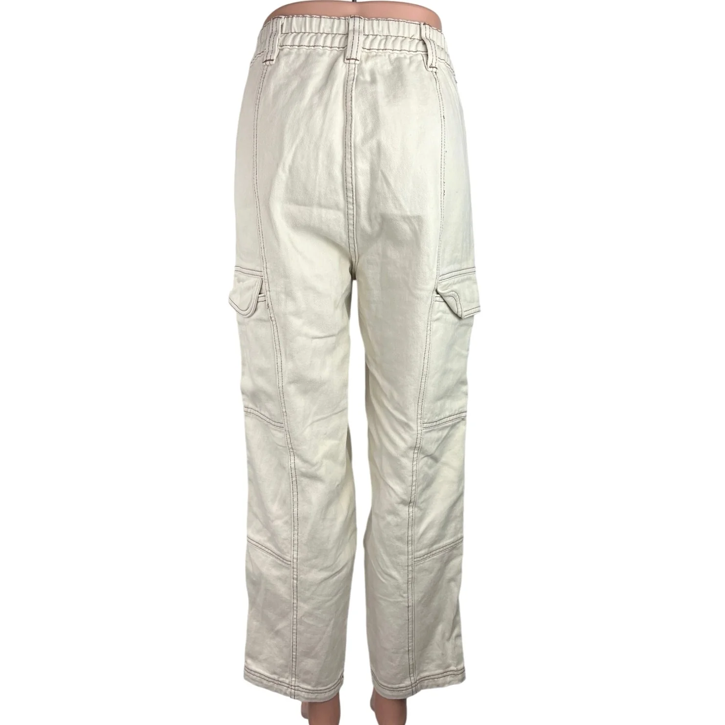 Pacsun Women's White Elastic Waist Relaxed Straight Leg Denim Cargo Jeans Size M - Image 3