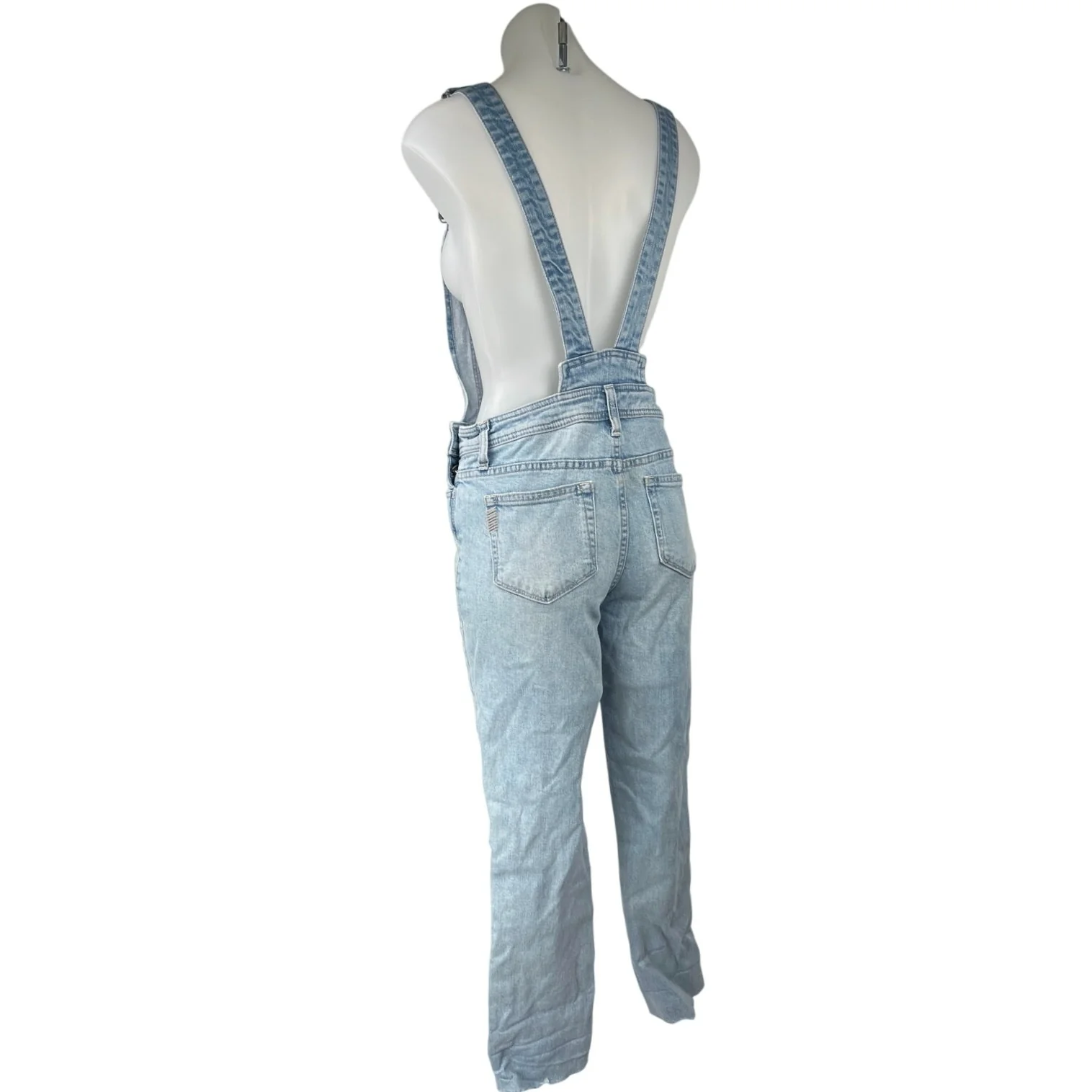 Paige Blue Denim Distressed Crop Frayed Jeans Bib Romper Jumpsuit Overalls 24 - Image 2