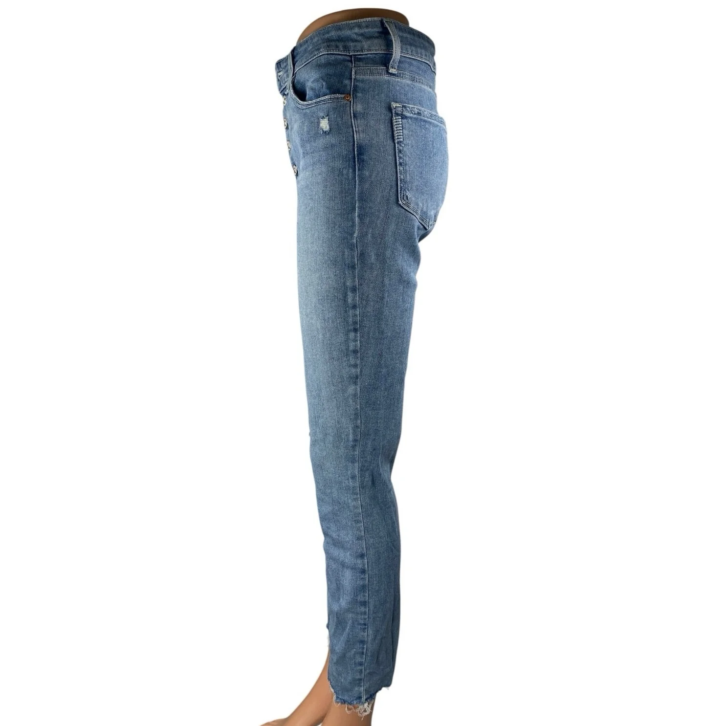 Paige Hoxton Blue High Waist Distressed Frayed Raw Hem Skinny Denim Jeans Sz 28 - Image 2