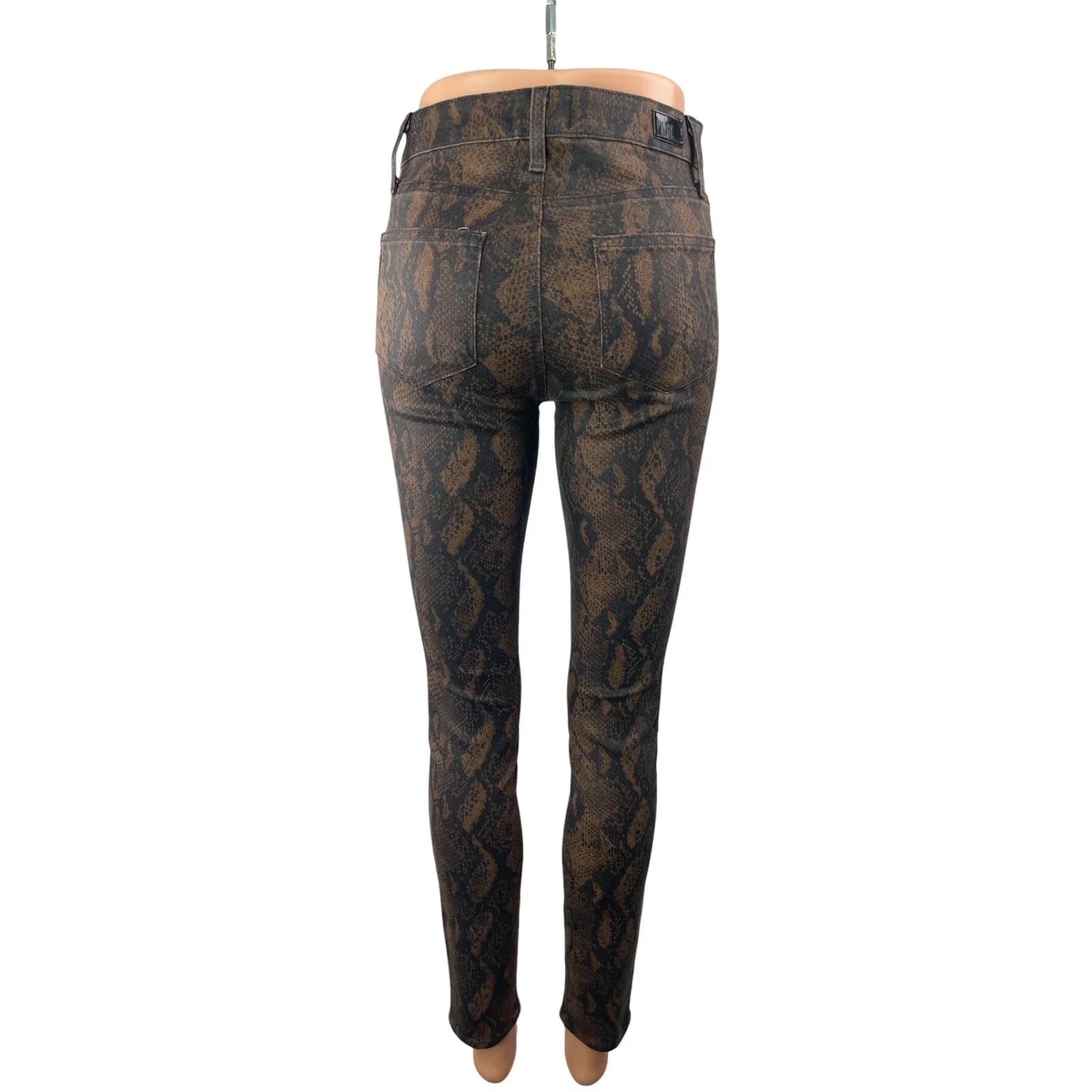 Paige Hoxton Brown Coated Snakeskin Print Mid Rise Skinny Denim Jeans Pants 26 - Image 2