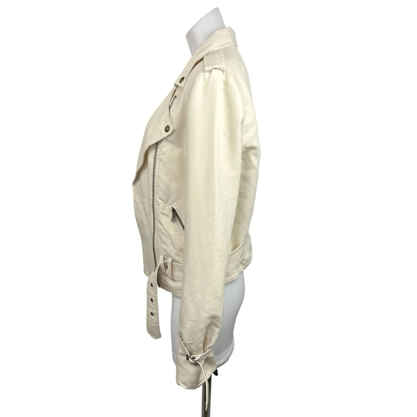 Paige Rhonda White Asymmetric Zip Front Long Sleeve Belted Moto Jacket Size S - Image 2