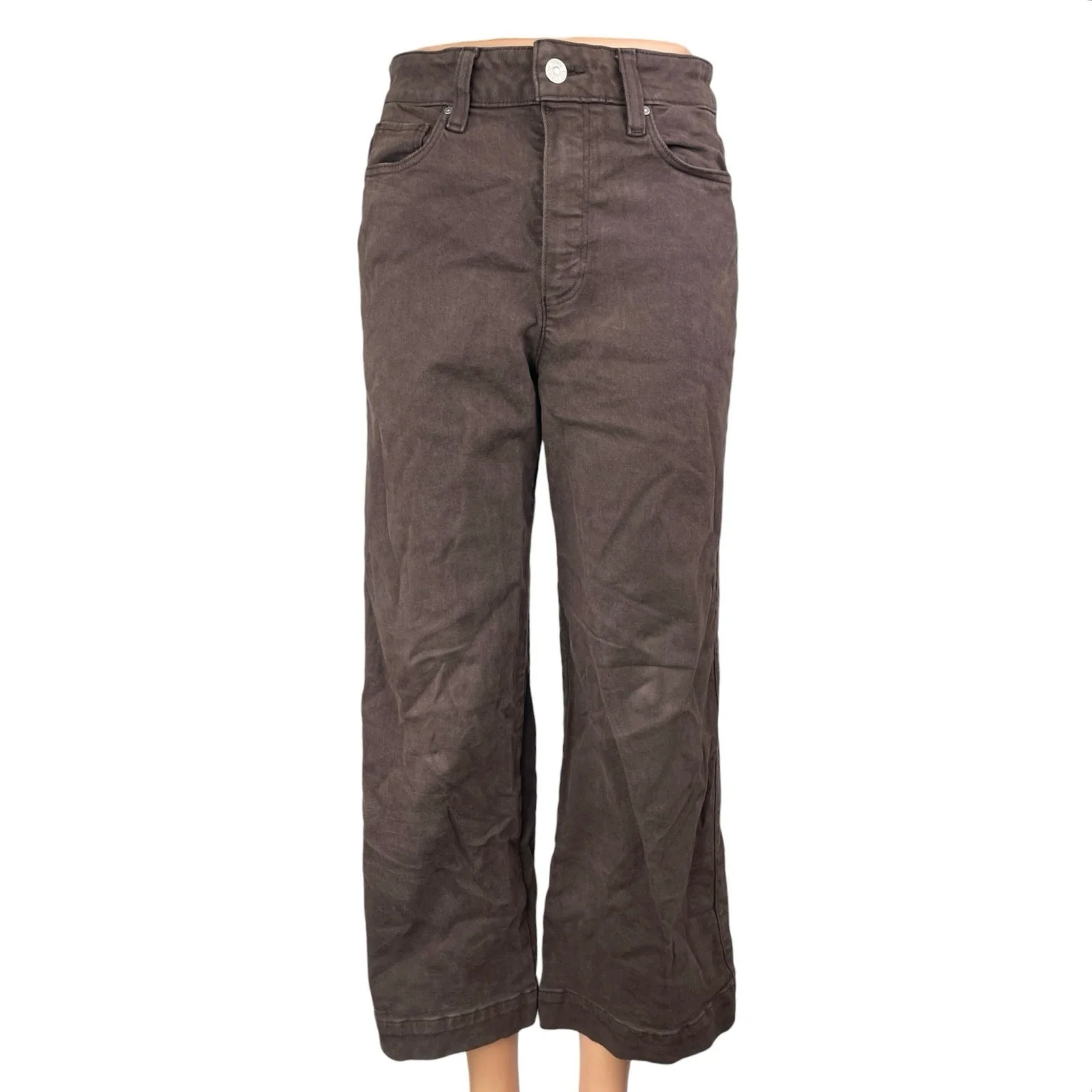 Paige Womens Brown High Waisted Straight Wide Leg Baggy Denim Jeans Pants Sz 26