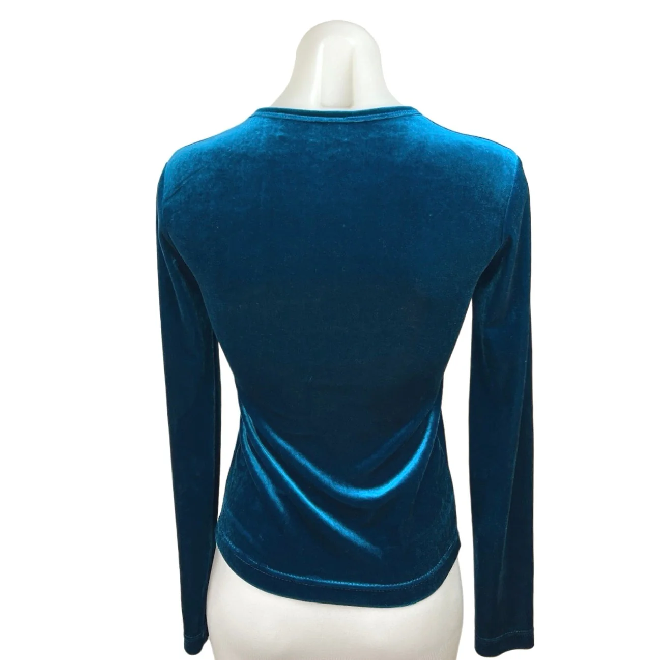 Pale Women Blue Velvet Crew Neck Long Sleeve Pullover Modern T-Shirt Top Size XS - Image 2