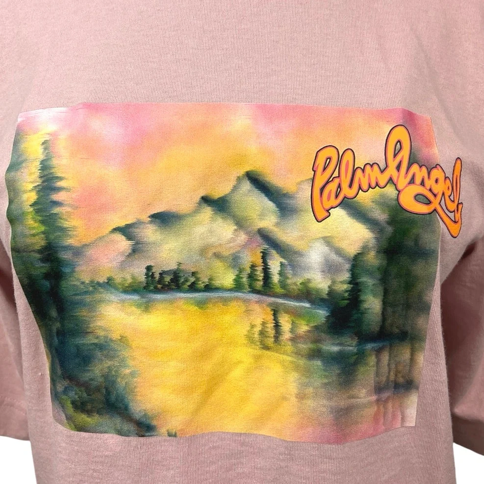Palm Angels Women's Pink Mountains Panorama Mock Neck Boxy T Shirt Tee Top Sz XS - Image 3