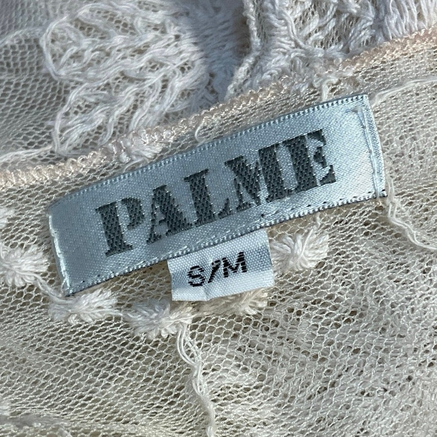 PALME Cream Lace Long Sleeves Sheer Embroidered Tie Front Crop Blouse Top Sz S/M - Image 4