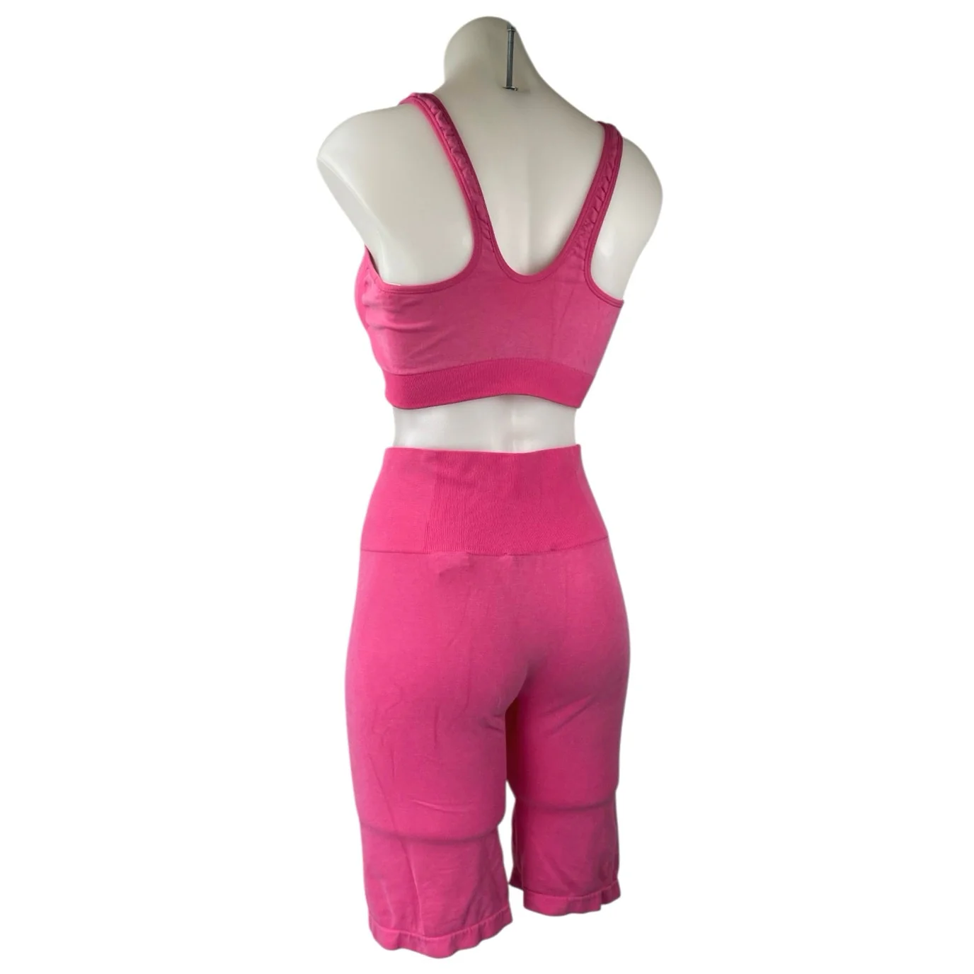 Pangaia Pink Sleeveless Activewear Gym Sports Bra & Biker Shorts Matching Set L - Image 3